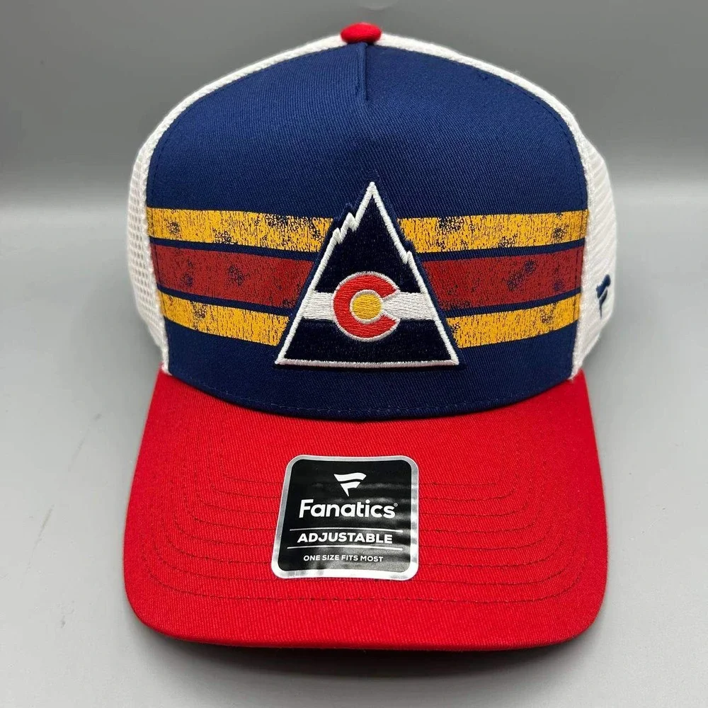 Colorado Rockies Trucker Hat Men Blue Red NHL Fanatics Snap Back Cap Cotton New